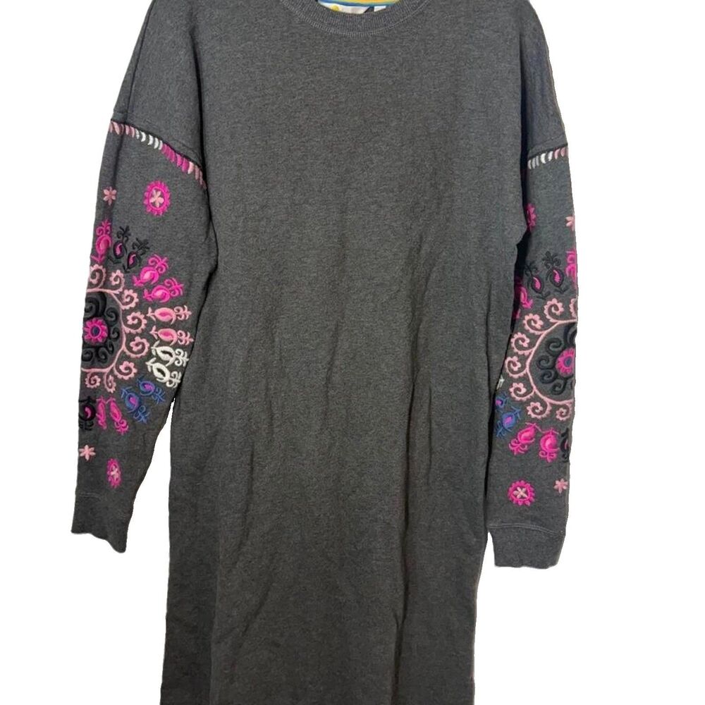 Boden Anthropology Women's Grey Embroidered Floral Dress Size 8